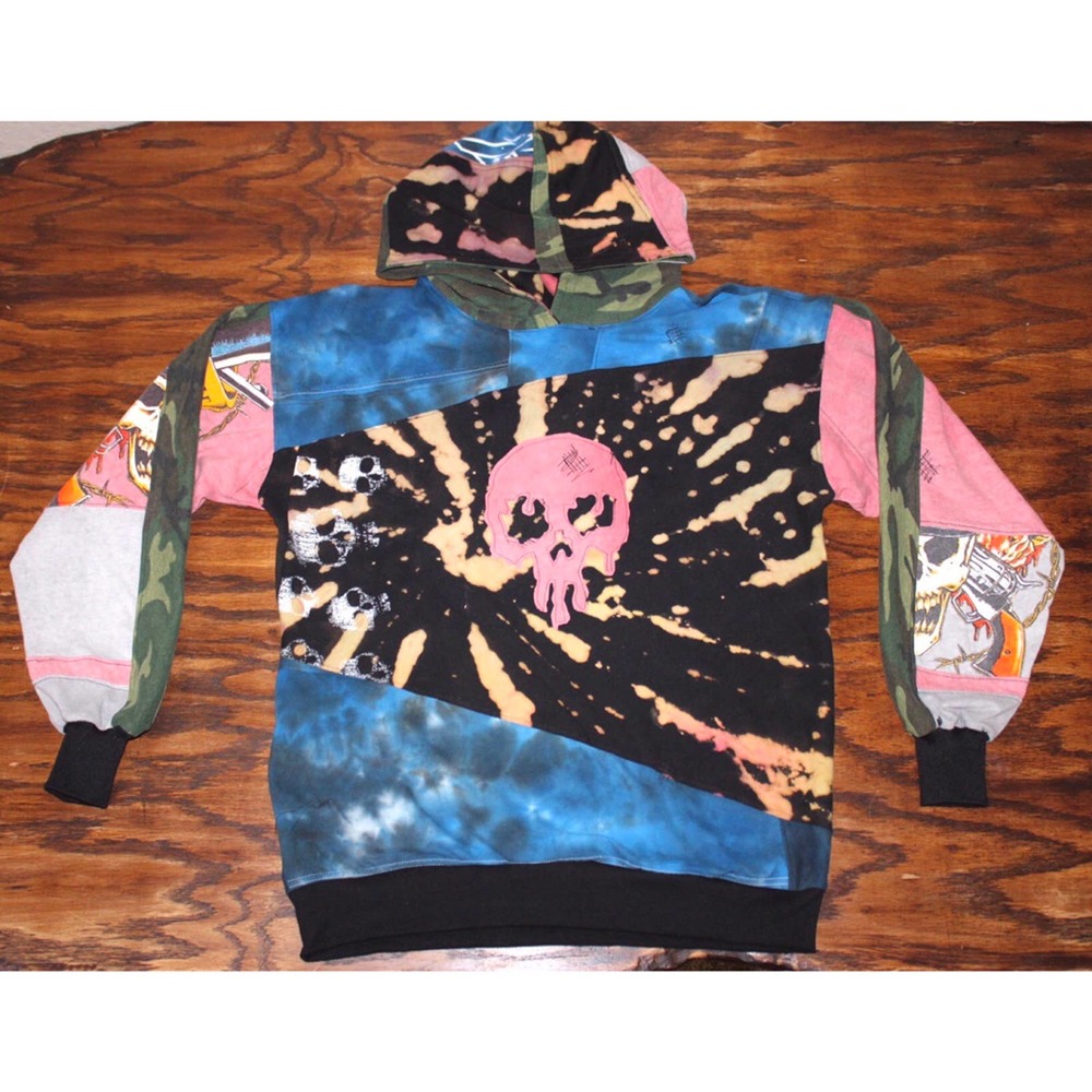1/1 Reworked Skull Slayer Hoodie, Bleached, Tie dyed Medium, custom hoodie